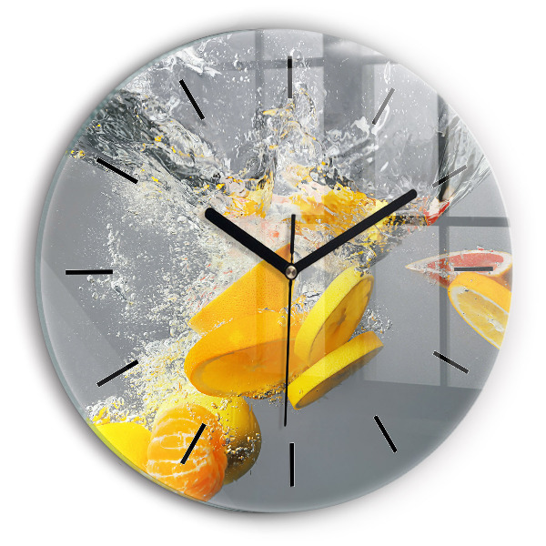 Round glass clock Citrus in water