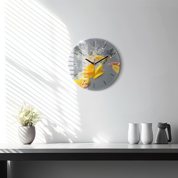 Round glass clock Citrus in water