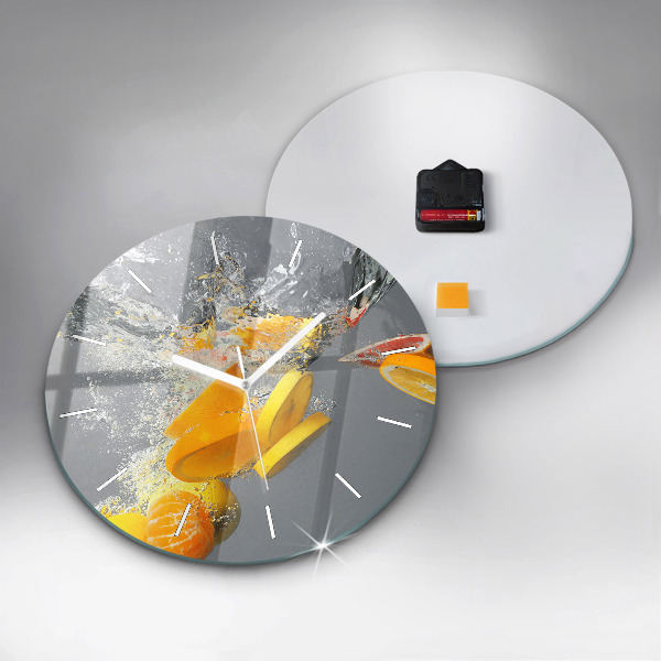 Round glass clock Citrus in water