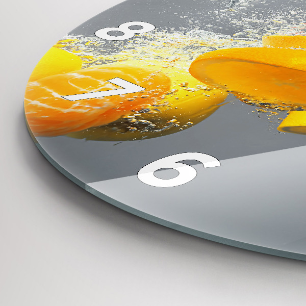 Round glass clock Citrus in water