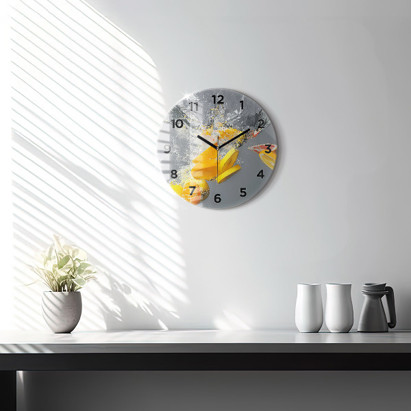 Round glass clock Citrus in water