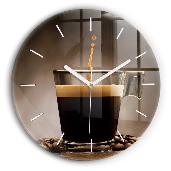 Round glass clock A cup of coffee