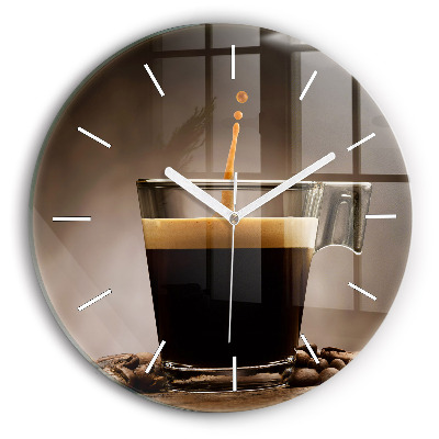 Round glass clock A cup of coffee
