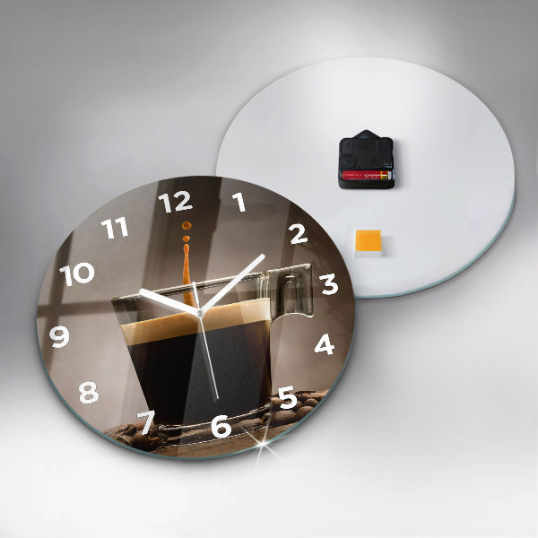 Round glass clock A cup of coffee