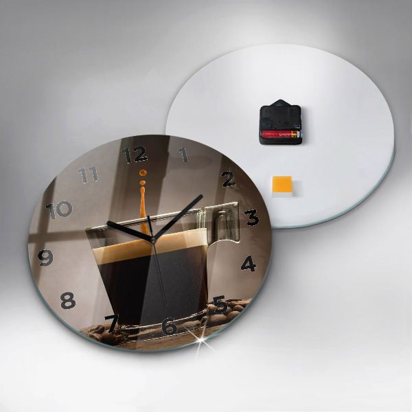 Round glass clock A cup of coffee