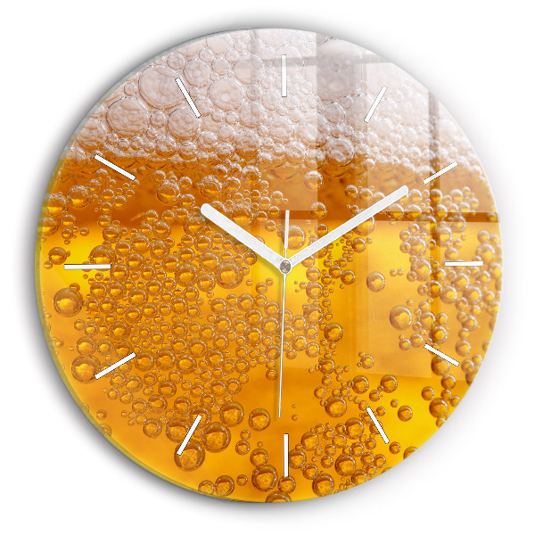Round glass clock Beer with foam