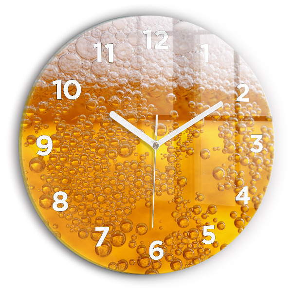 Round glass clock Beer with foam