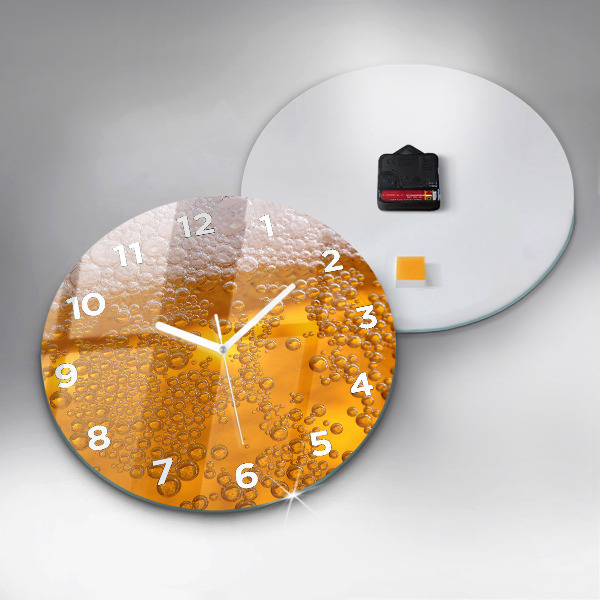 Round glass clock Beer with foam