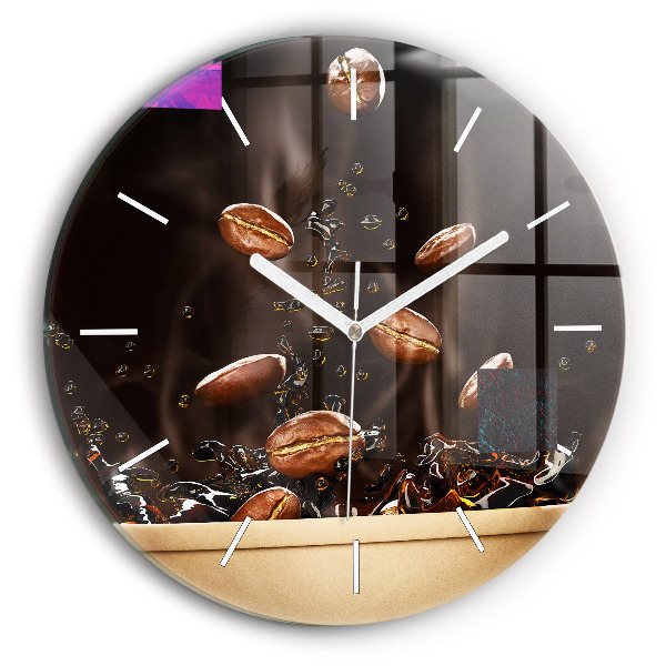 Round glass clock Hot coffee