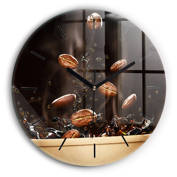 Round glass clock Hot coffee