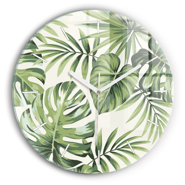 Round glass clock Tropical pattern