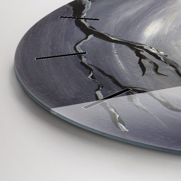 Round glass clock Raven in the moonlight