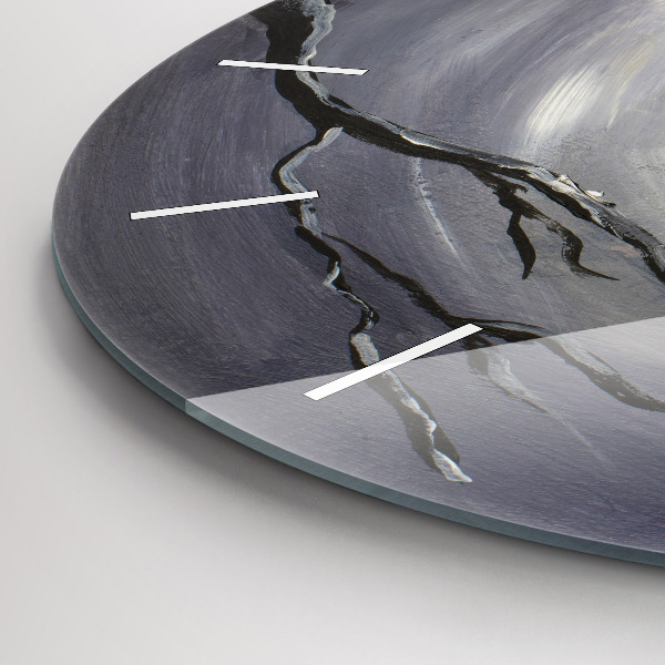 Round glass clock Raven in the moonlight
