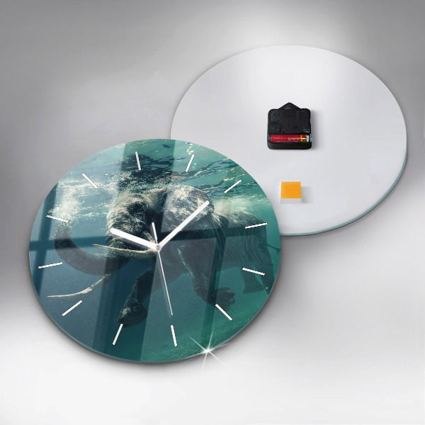 Round glass clock Swimming elephant in the ocean