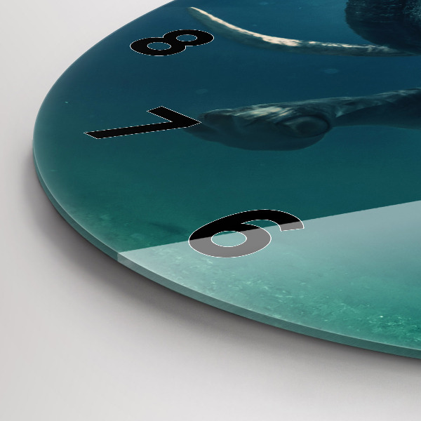 Round glass clock Swimming elephant in the ocean