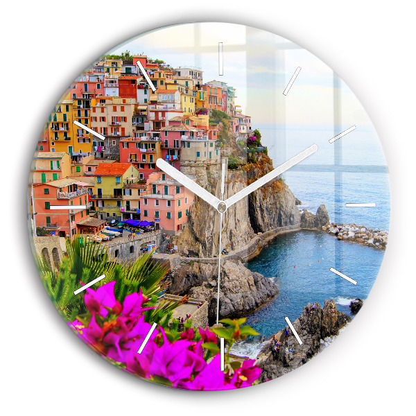 Round glass clock Cinque Terre Coast