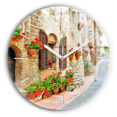 Round glass clock A picturesque street