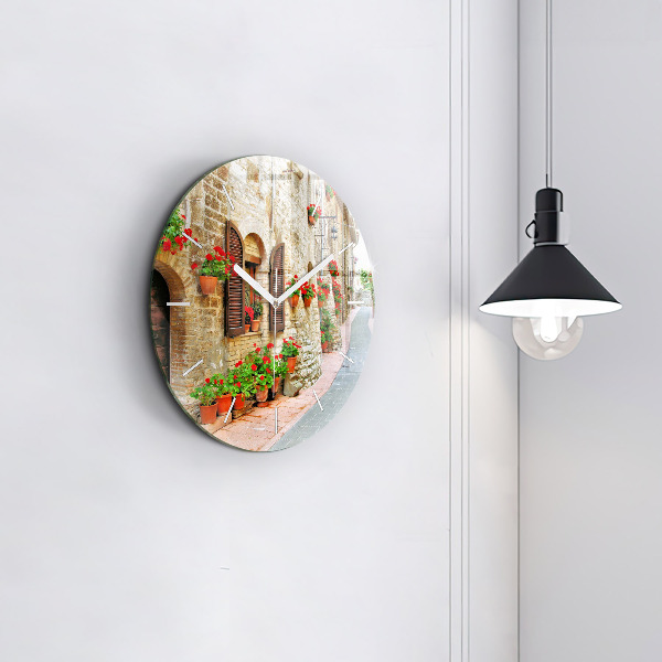 Round glass clock A picturesque street