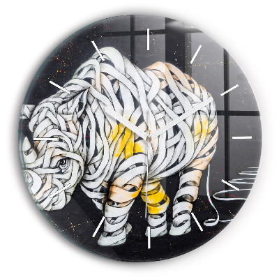 Round glass clock Abstract rhino