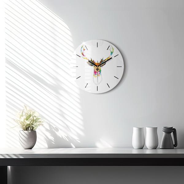 Round glass clock Colorful deer head