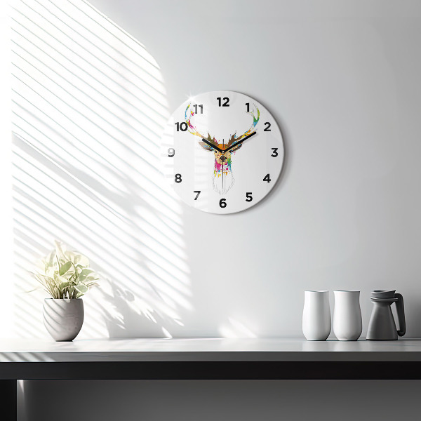 Round glass clock Colorful deer head