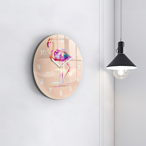 Round glass clock Flamingo illustration