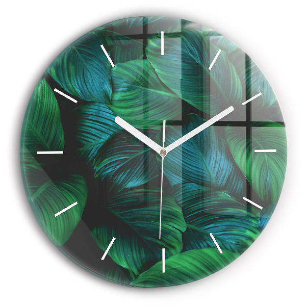 Round glass clock Nature leaves