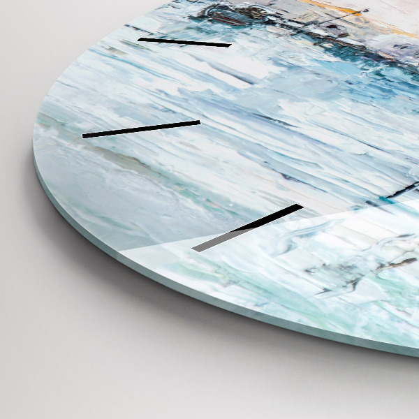 Round glass clock Oil painting yacht sea
