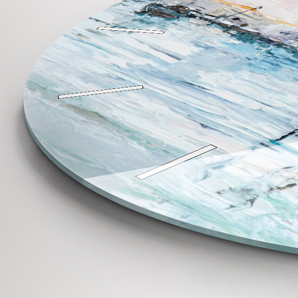 Round glass clock Oil painting yacht sea