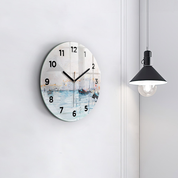 Round glass clock Oil painting yacht sea