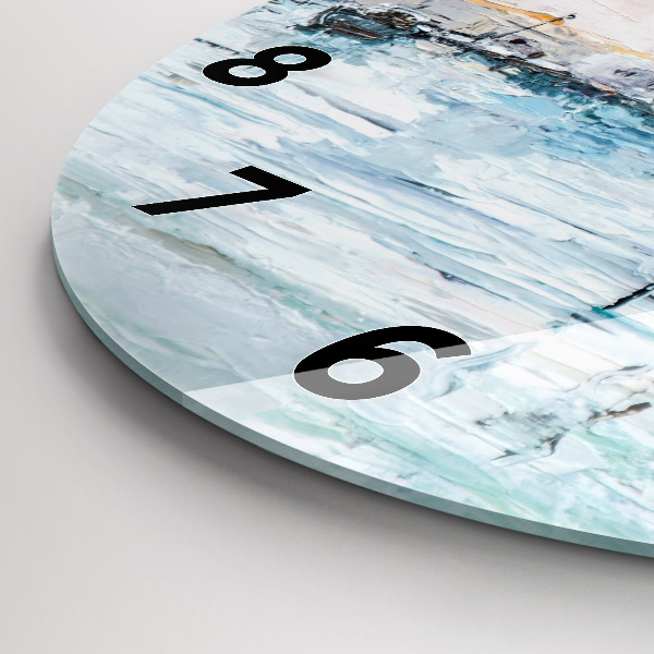 Round glass clock Oil painting yacht sea