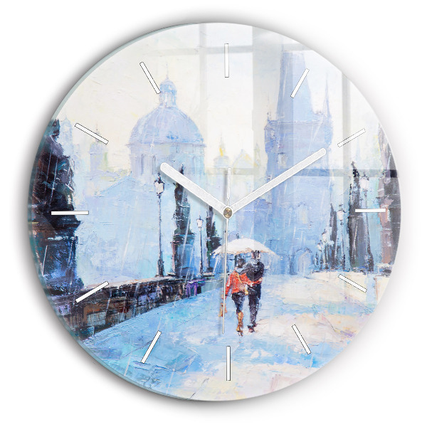 Round glass clock Oil art