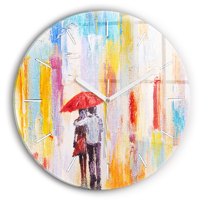 Round glass clock Couple in the rain