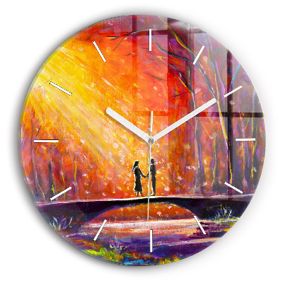 Round glass clock Couple in the forest