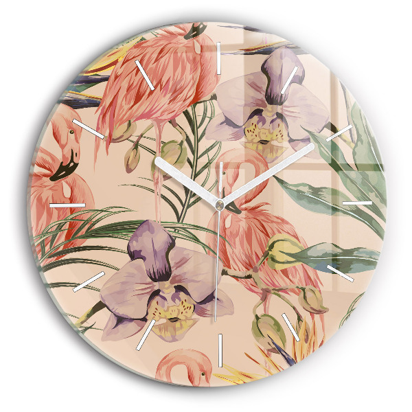 Round glass clock Tropical palm leaves
