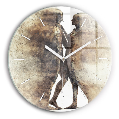 Round glass clock Abstract sand people