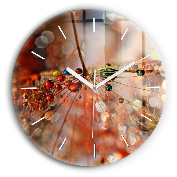 Round glass clock Dandelion with dew
