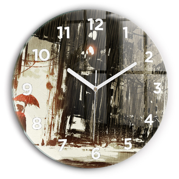 Round glass clock Woman on a rainy night