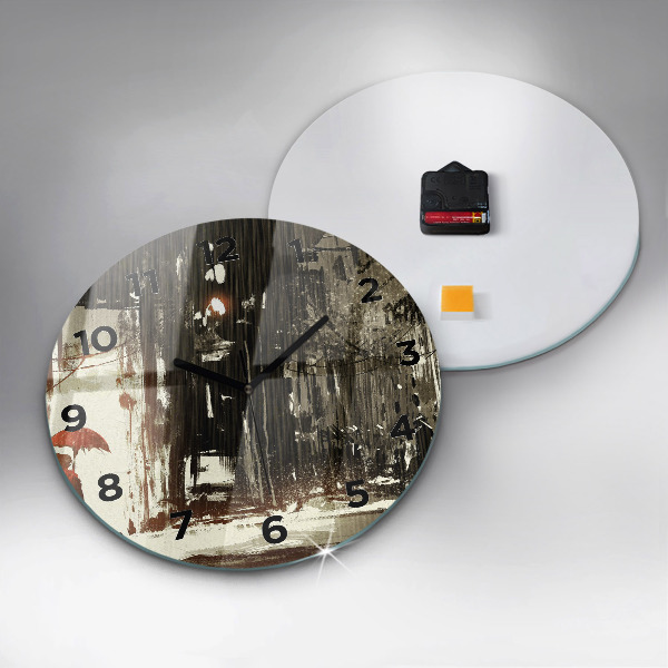 Round glass clock Woman on a rainy night