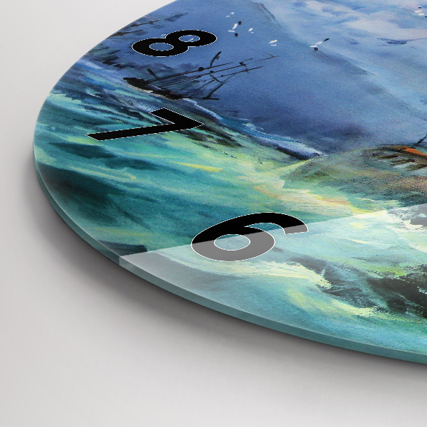 Round glass clock A ship on the water