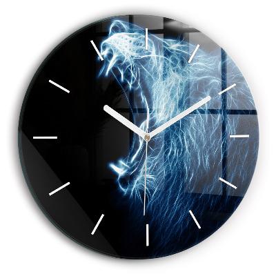 Round glass clock Wild lion