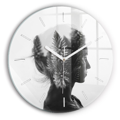 Round glass clock Portrait of a woman