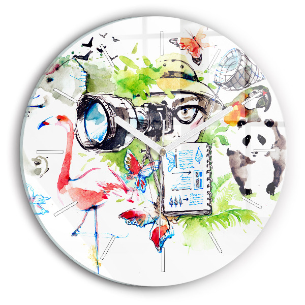 Round glass clock Zoologist