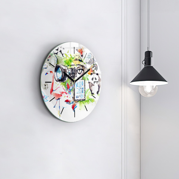 Round glass clock Zoologist