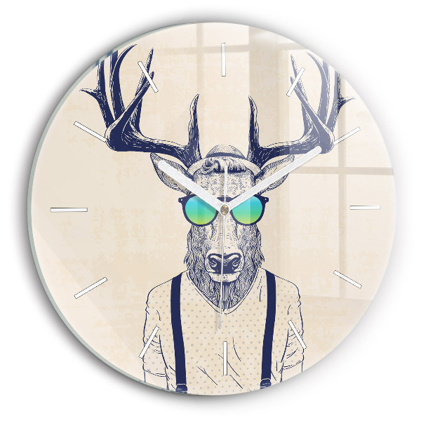 Round glass clock Abstract deer