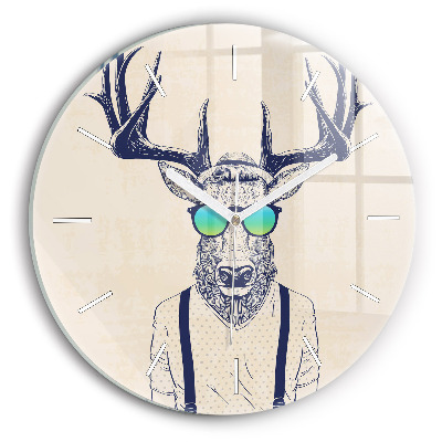 Round glass clock Abstract deer