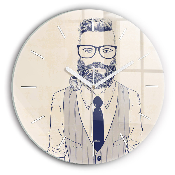 Round glass clock Man with a beard