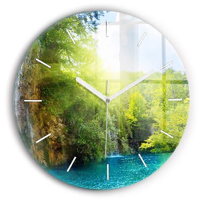 Round glass clock Lagoon Landscape