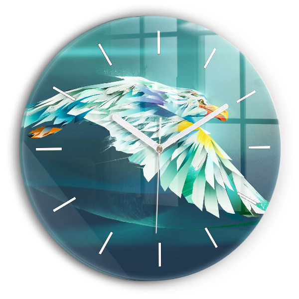 Round glass clock Image of a flying eagle