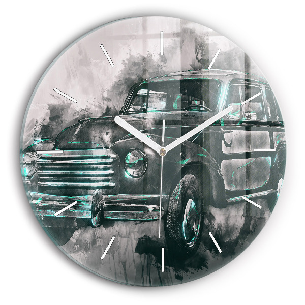 Round glass clock Old School Car